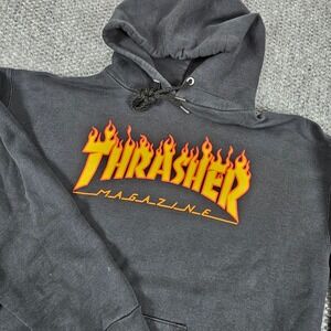 Thrasher Magazine Hoodie Black Medium Flame‎ Logo Pullover Sweatshirt
